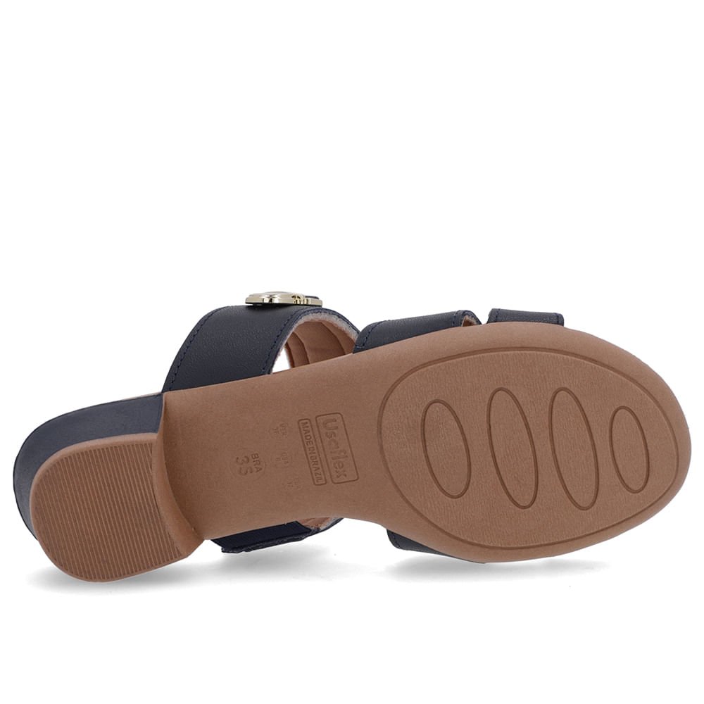 Tamanco Salto Bloco Couro Azul Enfeite Azul 5