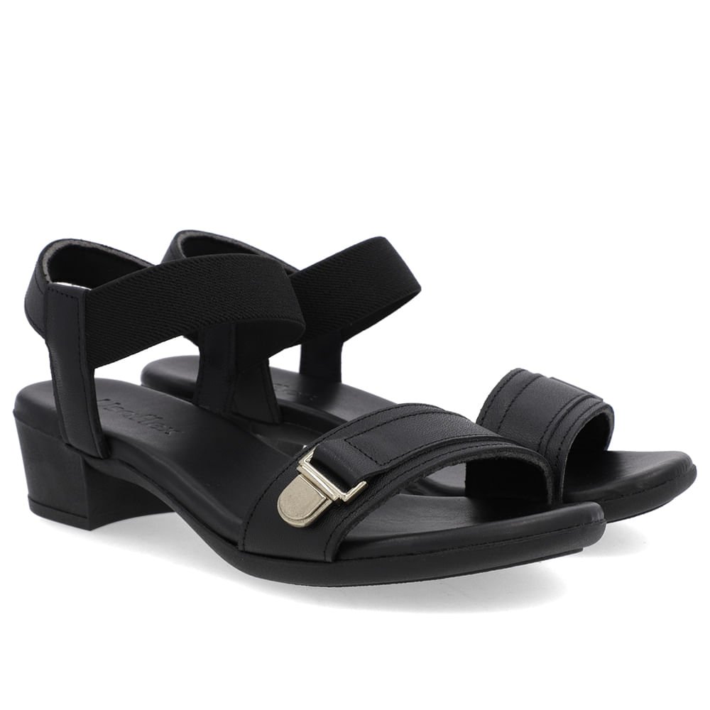 Sandália Couro Preta Enfeite Tira Elástico Preto 2