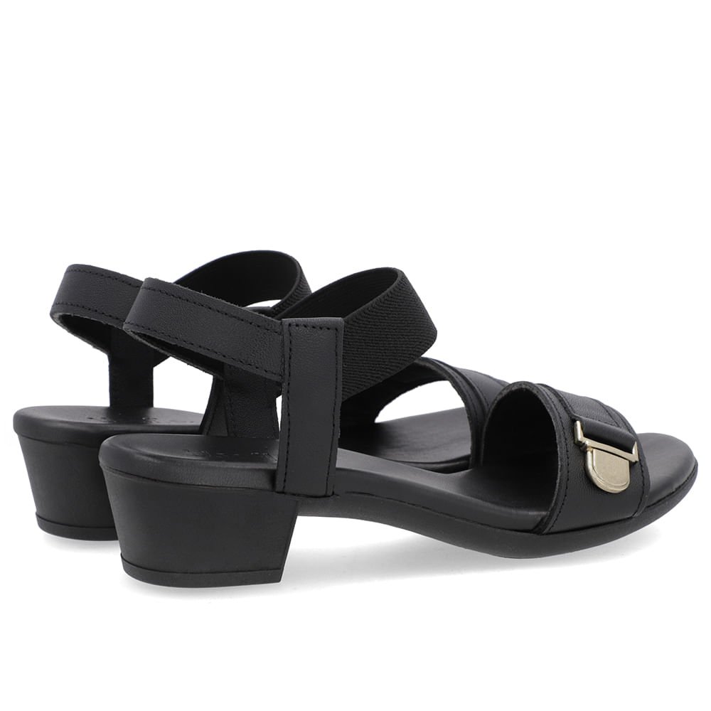 Sandália Couro Preta Enfeite Tira Elástico Preto 3