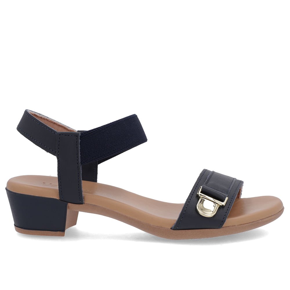 Sandália Couro Azul Enfeite Tira Elástico