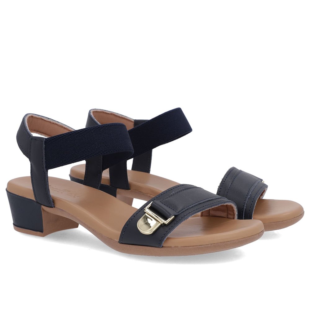 Sandália Couro Azul Enfeite Tira Elástico Azul 2