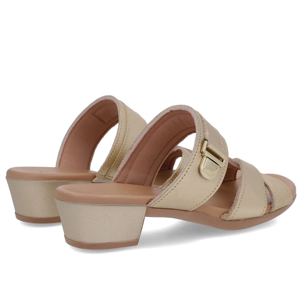 Tamanco Salto Bloco Couro Dourado Enfeite Dourado 3