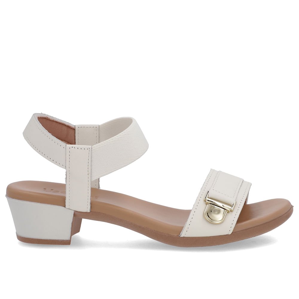 Sandália Couro Branca Marfim Enfeite Tira Elástico