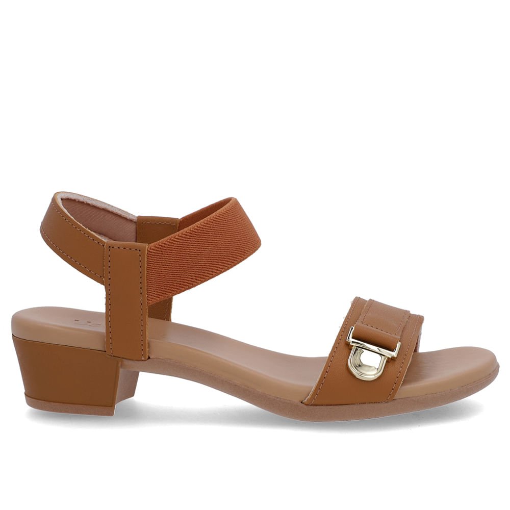 Sandália Couro Marrom Tira Elástico