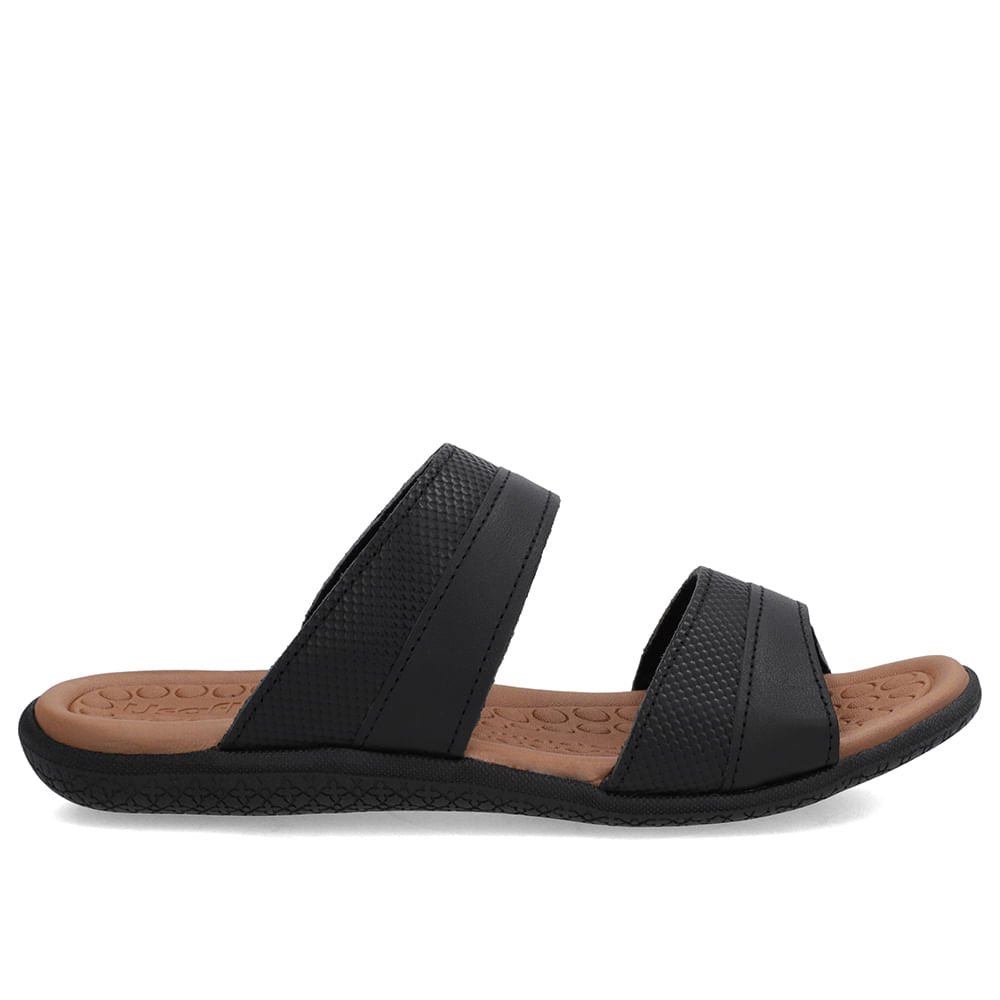 Slide Preto Rasteiro Couro