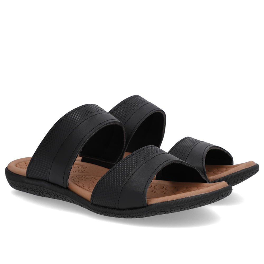 Slide Preto Rasteiro Couro Preto 2