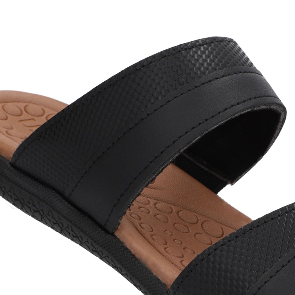 Slide Preto Rasteiro Couro Preto 4