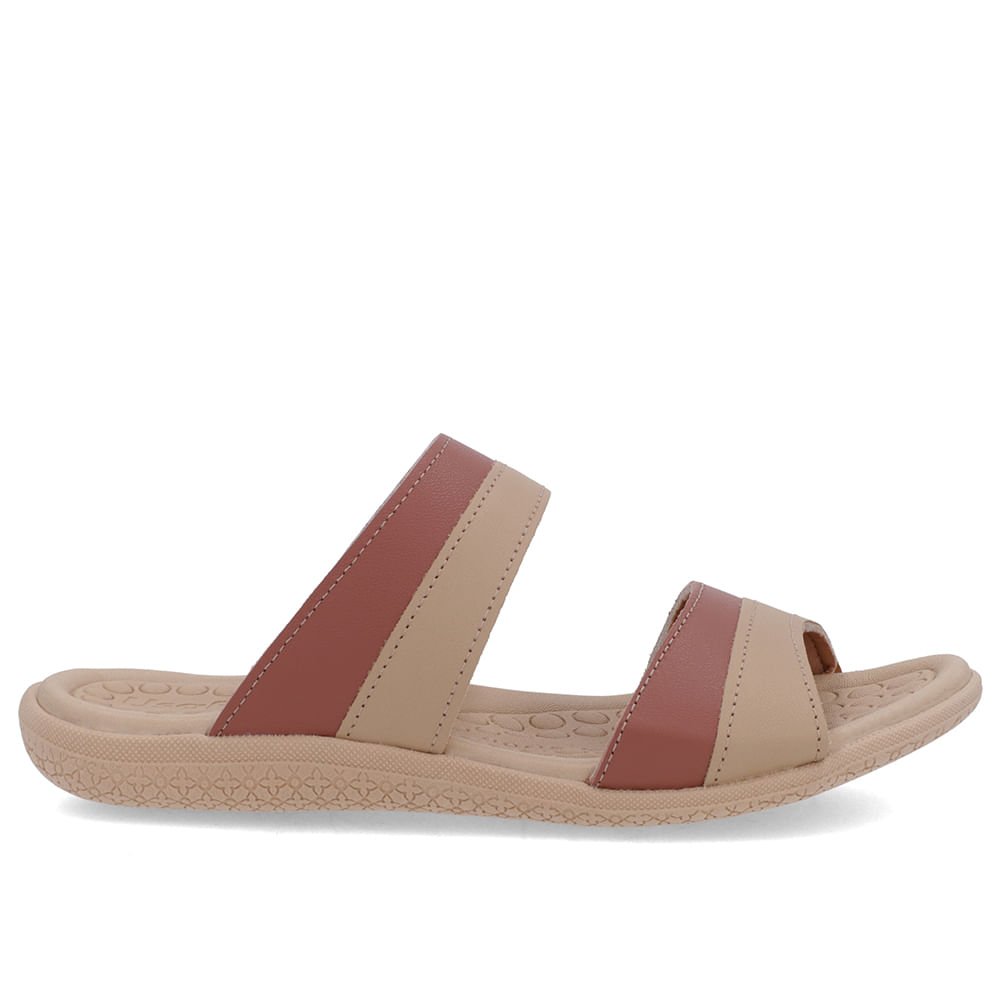 Slide Bege Rasteiro Couro