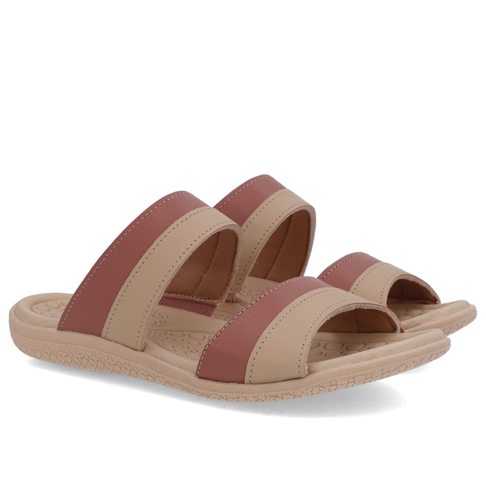 Slide Bege Rasteiro Couro Bege 2