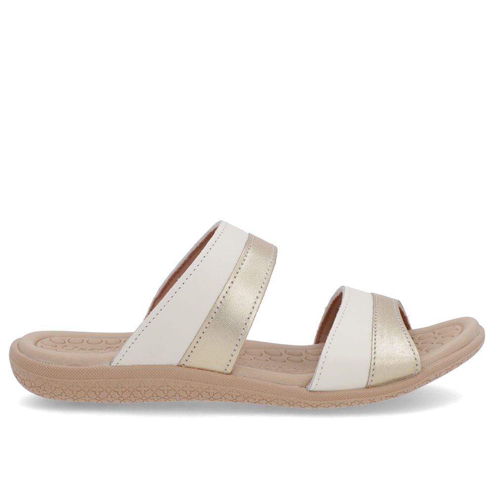 Slide Dourado Rasteiro Couro