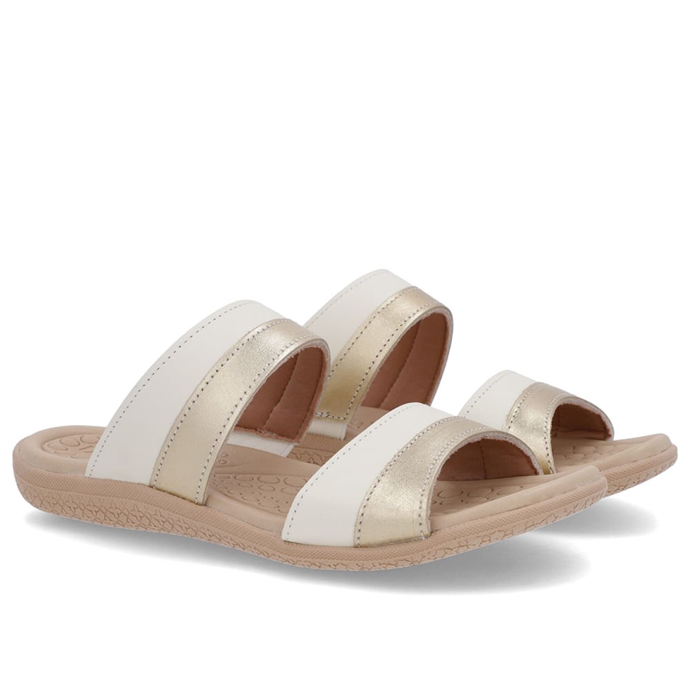 Slide Dourado Rasteiro Couro Dourado 2