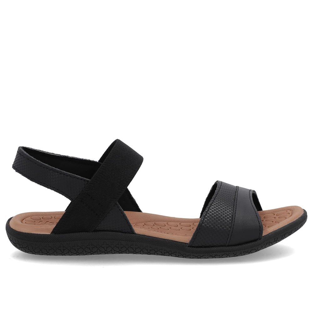 Sandália Couro Preta Tira Elástico Básica Preto 1