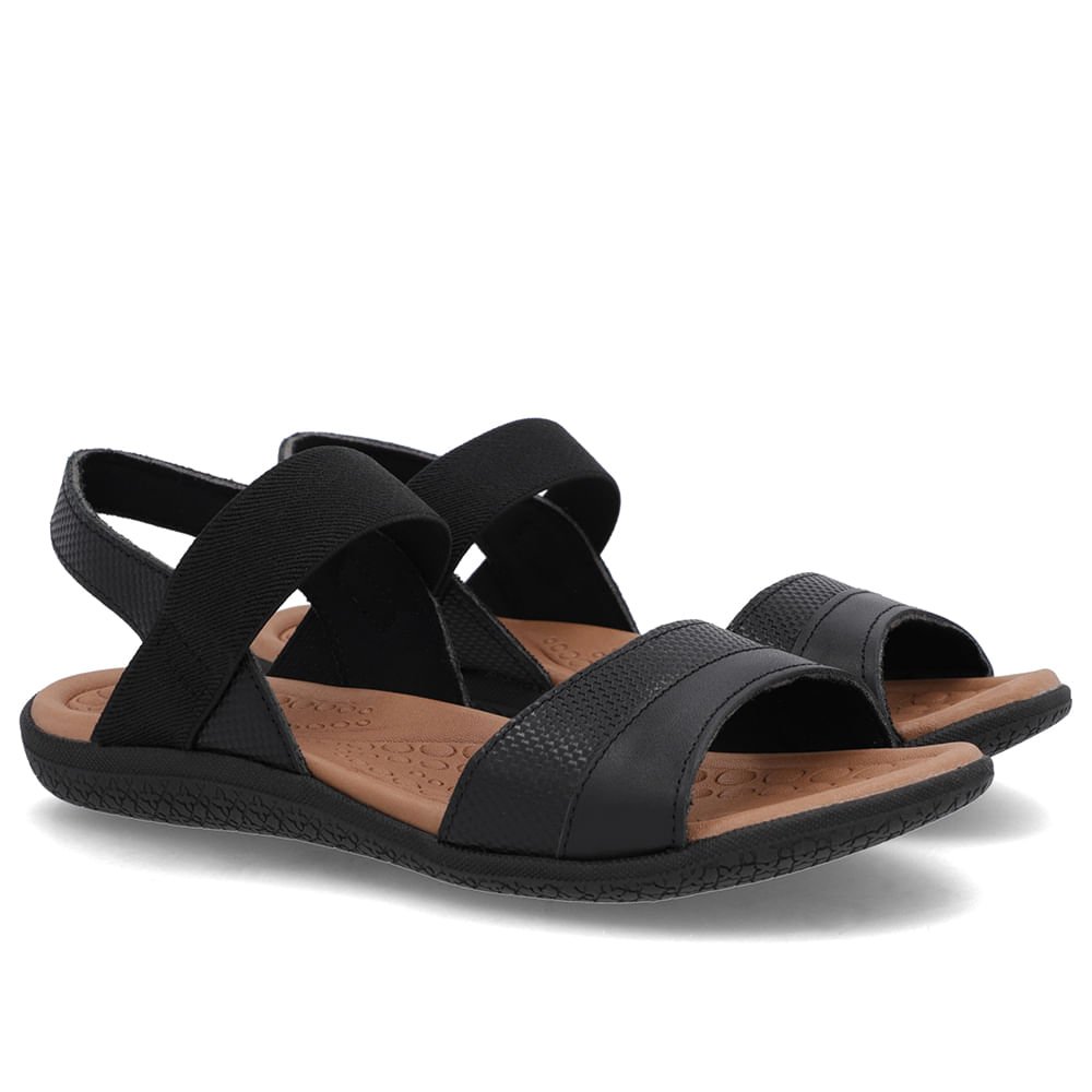 Sandália Couro Preta Tira Elástico Básica Preto 2