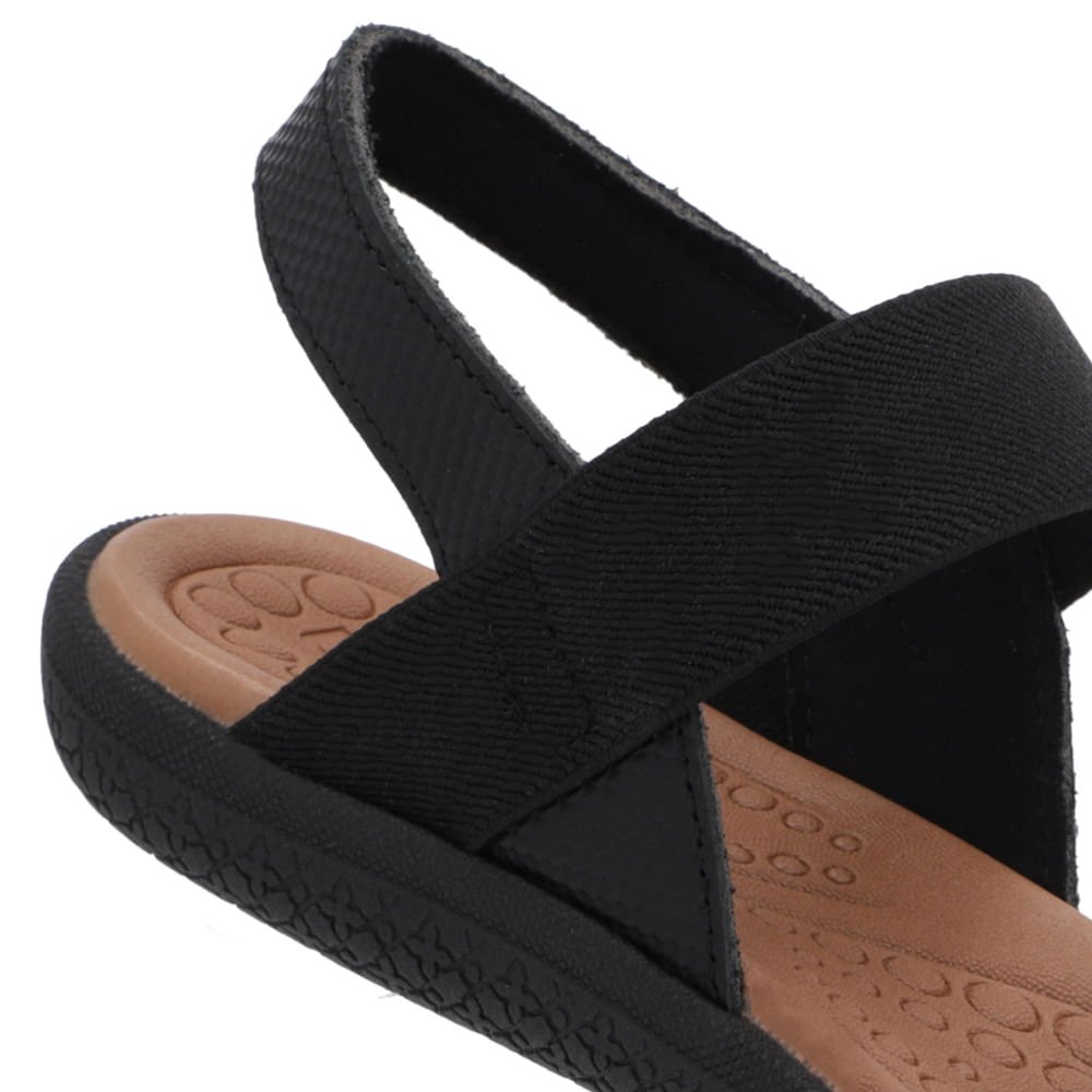 Sandália Couro Preta Tira Elástico Básica Preto 4