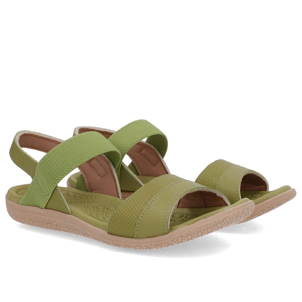 Sandália Couro Verde Tira Elástico Básica Verde 2