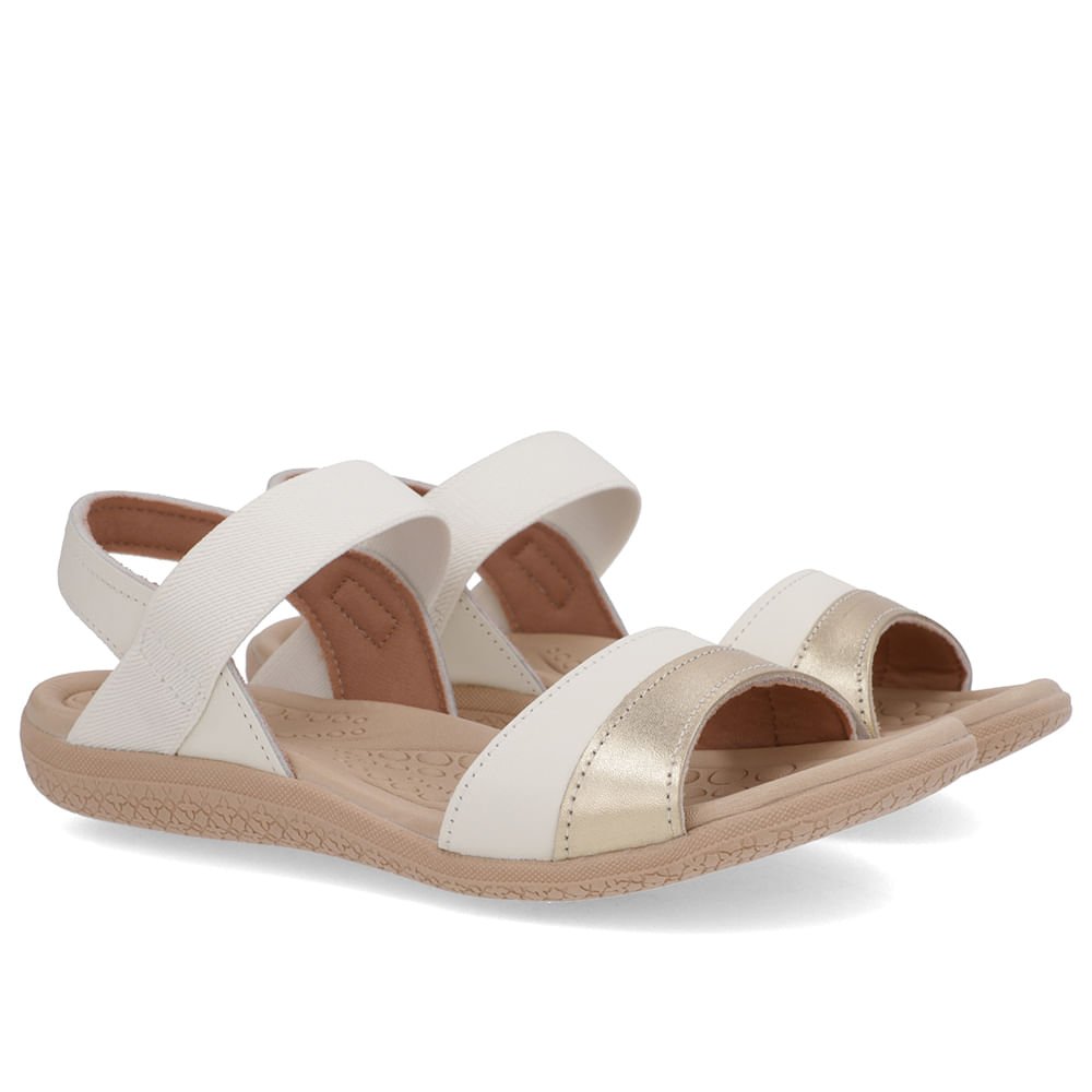 Sandália Couro Branco Marfim Tira Elástico Básica Branco 2