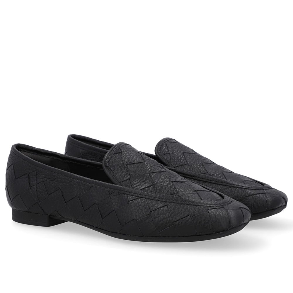 Loafer Couro Preto Trançado Preto 2