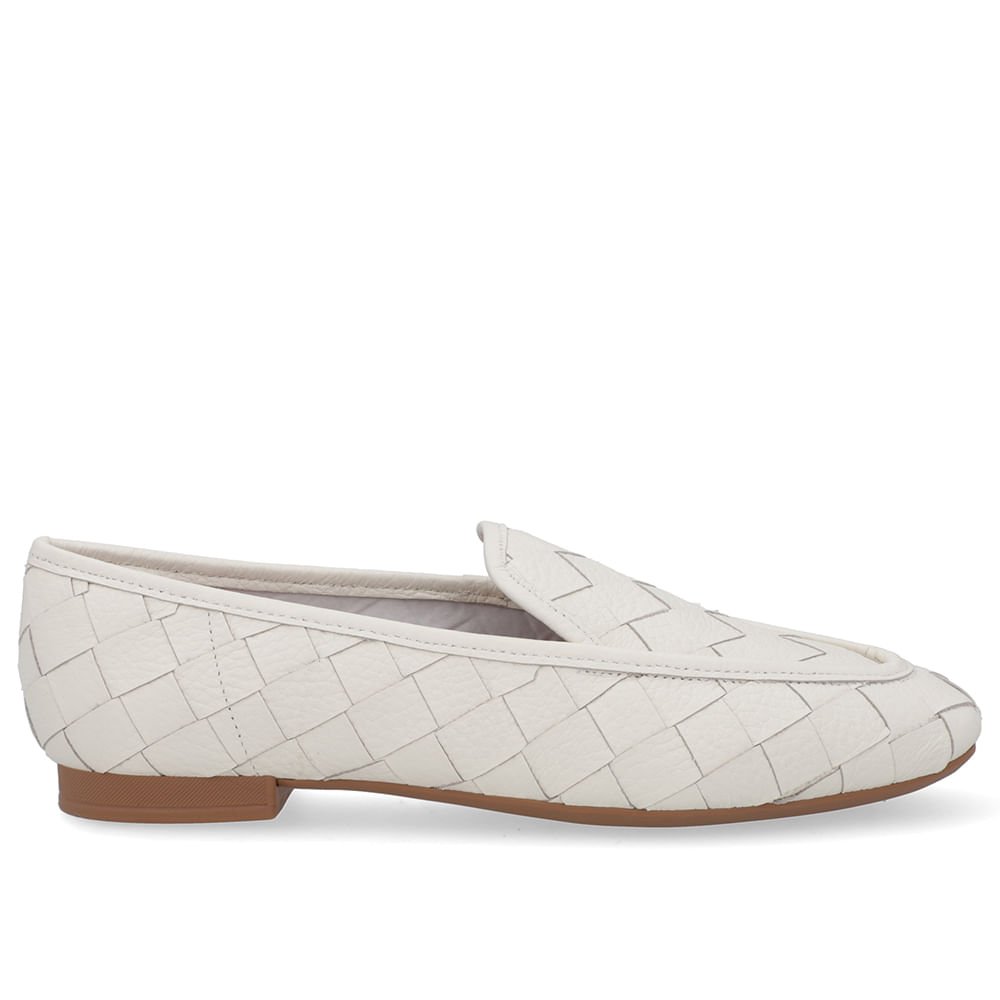 Loafer Couro Branco Marfim Trançado