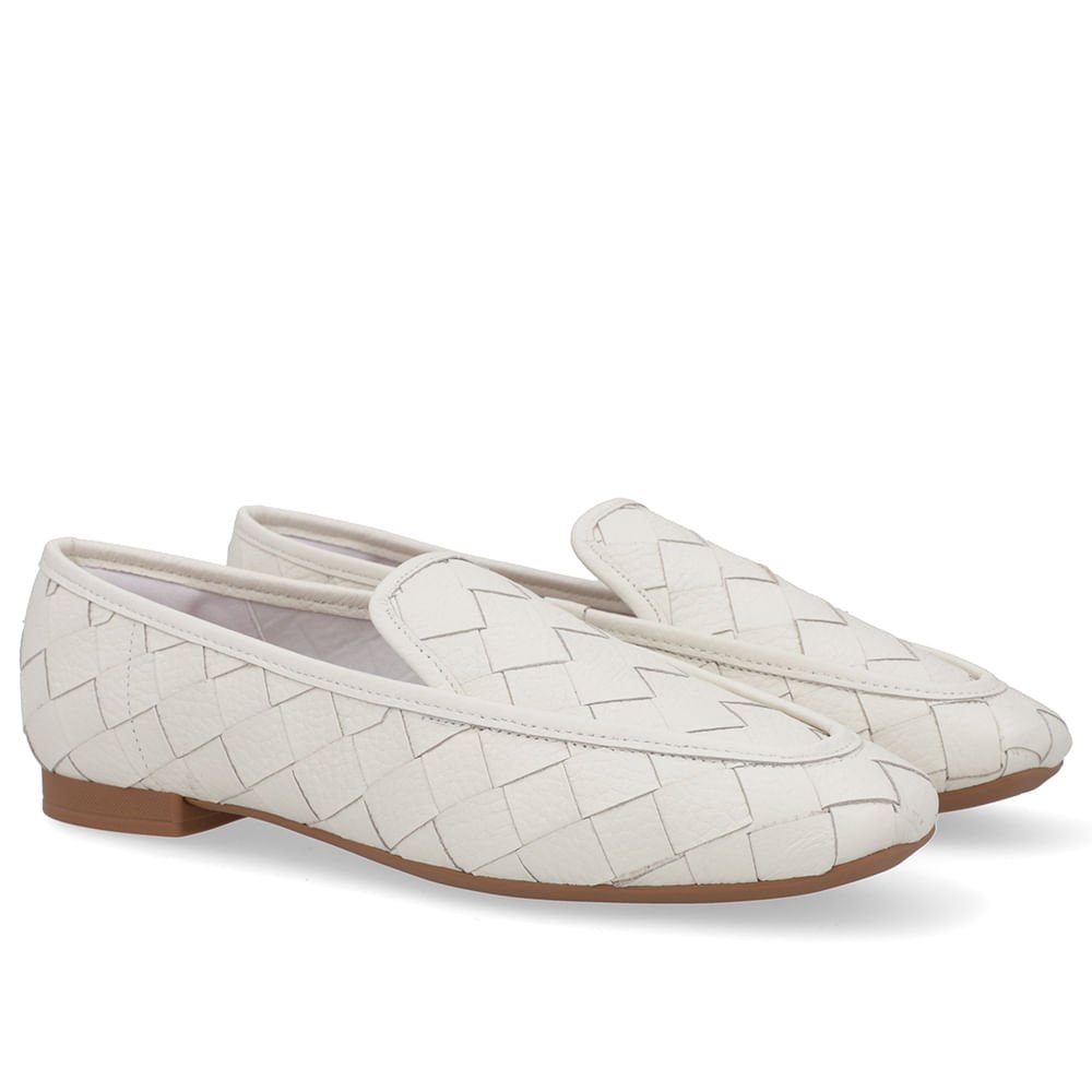 Loafer Couro Branco Marfim Trançado Branco 2