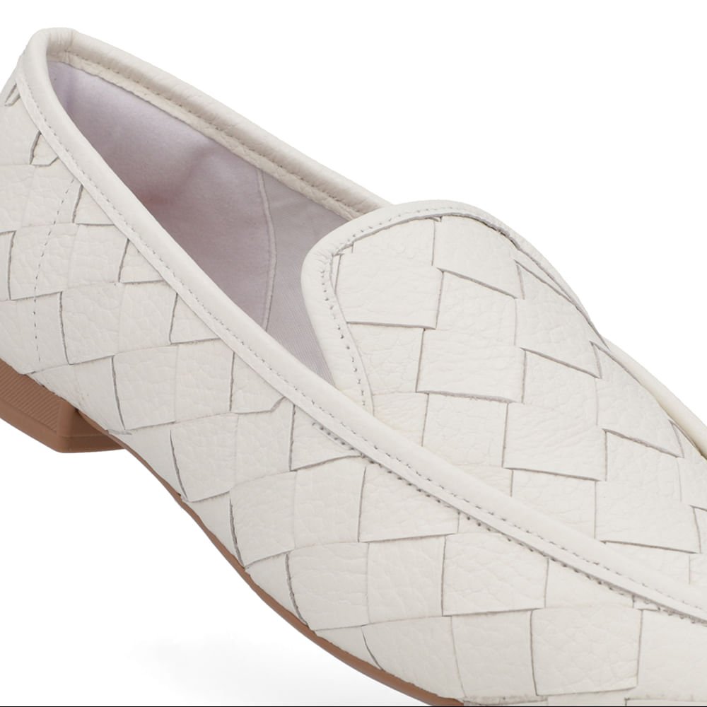 Loafer Couro Branco Marfim Trançado Branco 4