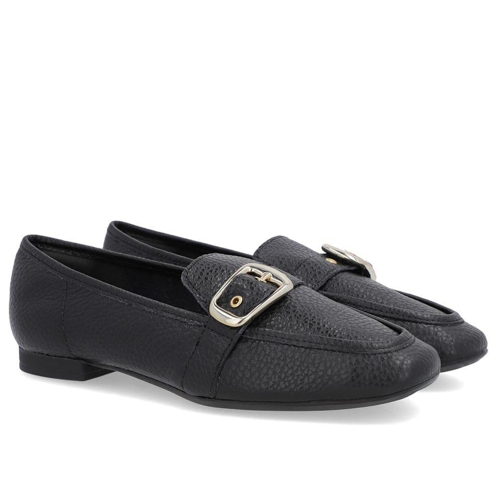 Loafer Couro Preto Tira Fivela Preto 2