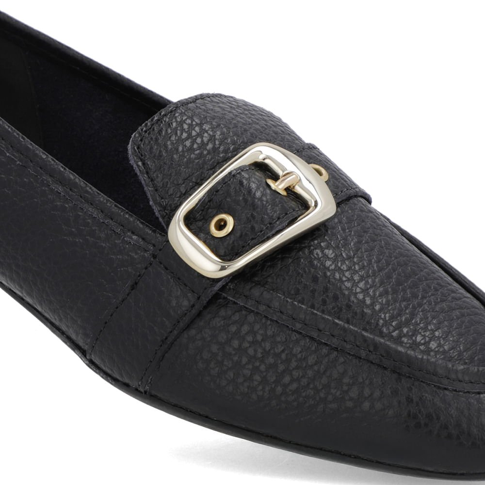 Loafer Couro Preto Tira Fivela Preto 4