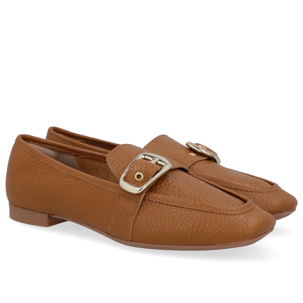Loafer Couro Marrom Tira Fivela Marrom 2