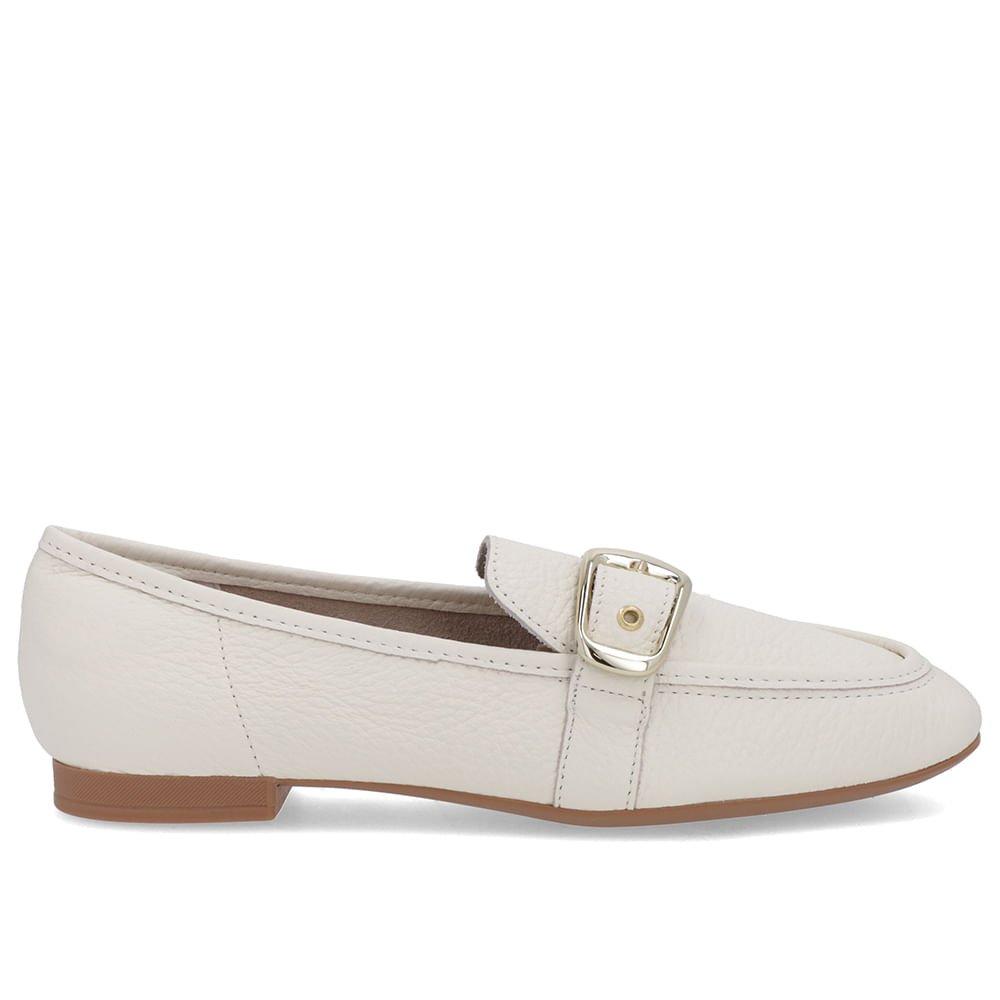 Loafer Couro Branco Marfim Tira Fivela
