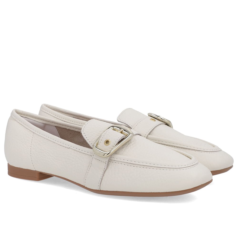Loafer Couro Branco Marfim Tira Fivela Branco 2