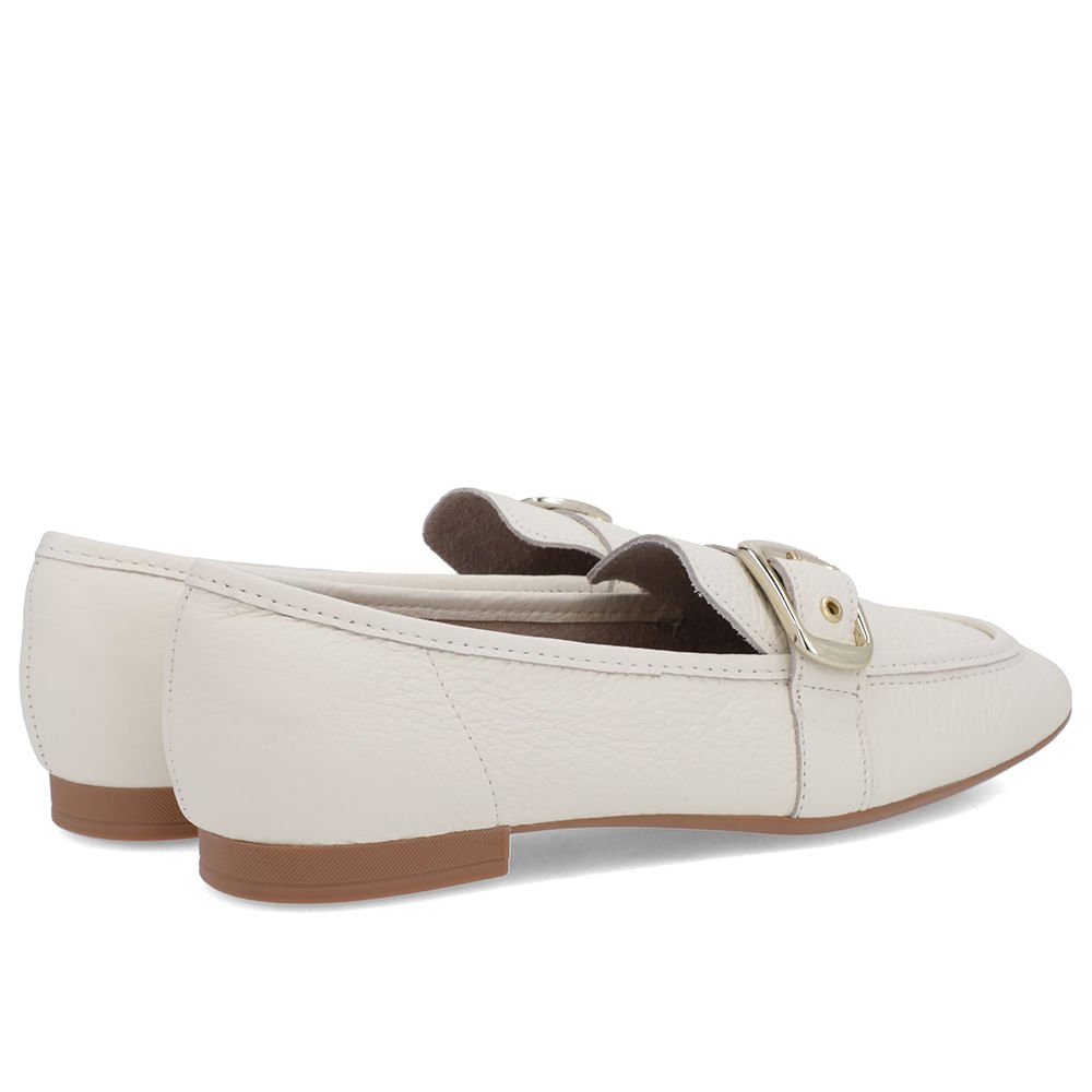 Loafer Couro Branco Marfim Tira Fivela Branco 3