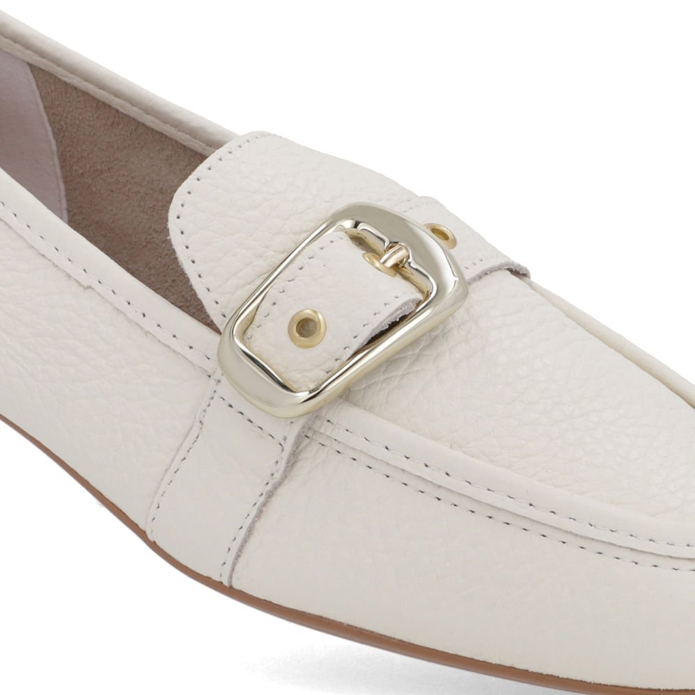 Loafer Couro Branco Marfim Tira Fivela Branco 4