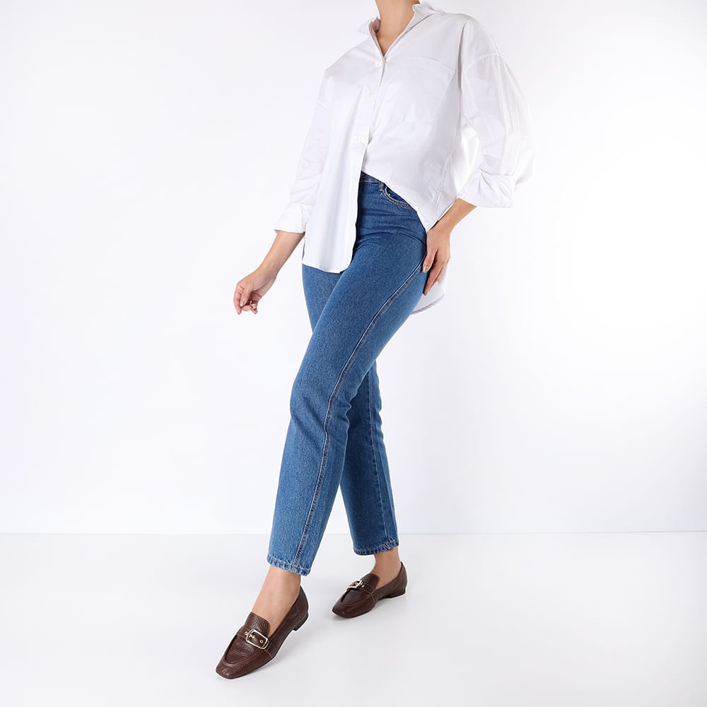 Loafer Couro Marrom Pinhão Tira Fivela Marrom 4