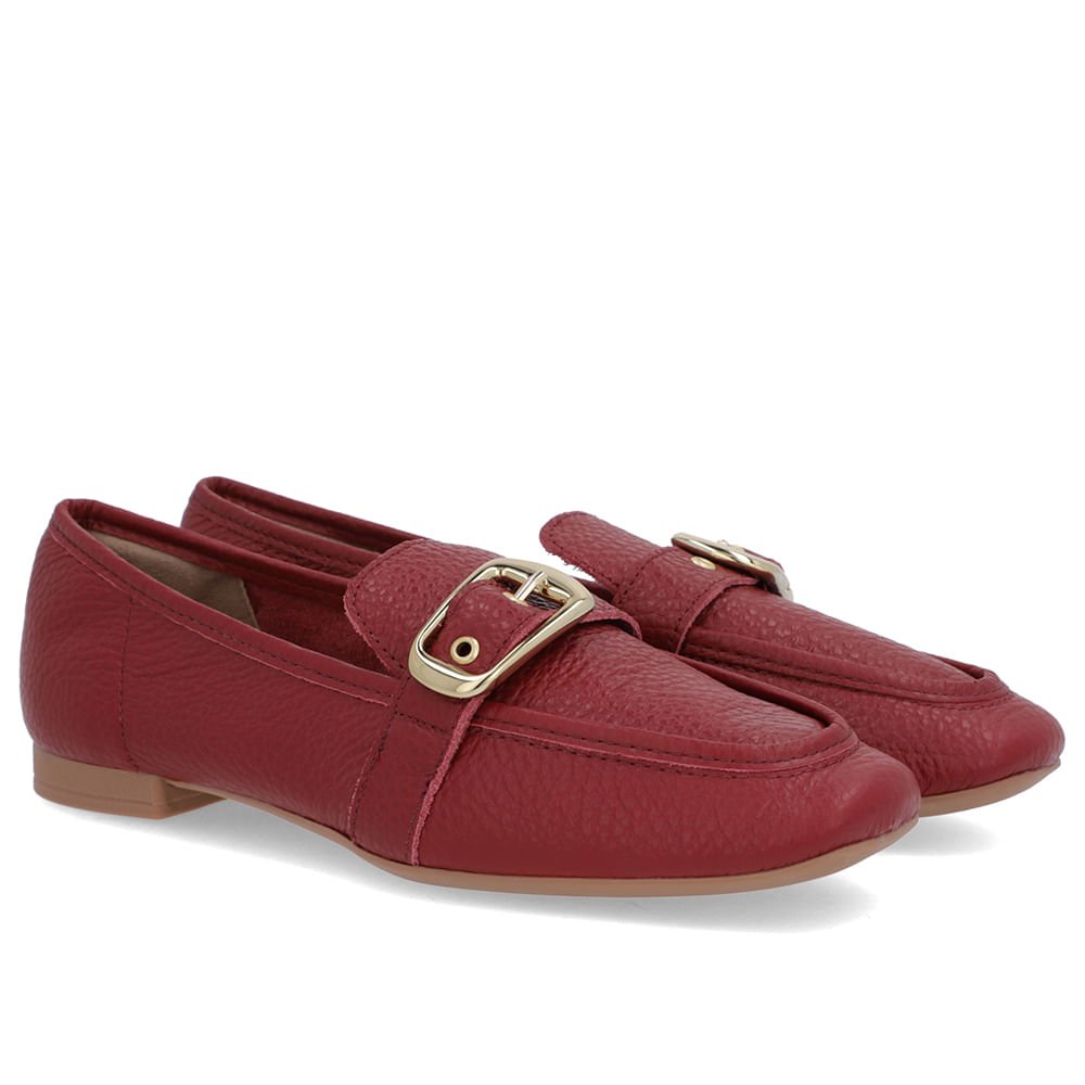 Loafer Couro Vermelho Tira Fivela Vermelho 2