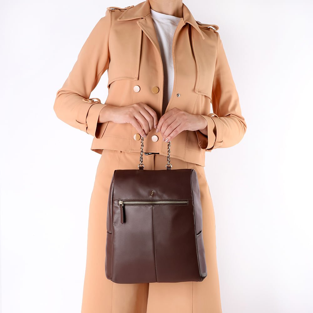 Mochila Couro Marrom Pinhão Marrom 5