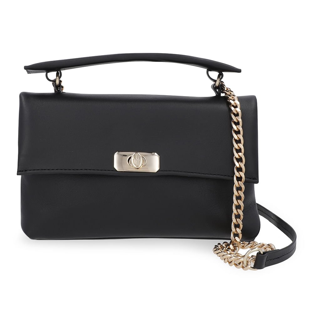 Bolsa Tote Couro Preta Torniquete