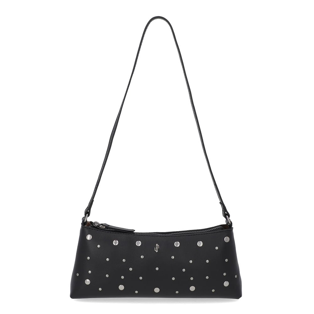 Bolsa Baguete Couro Tachas Preta