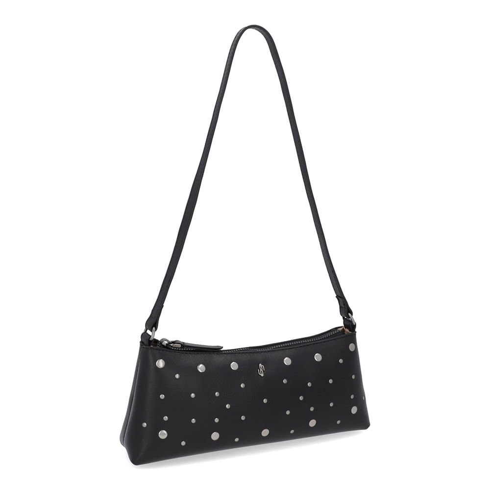 Bolsa Baguete Couro Tachas Preta Preto 2