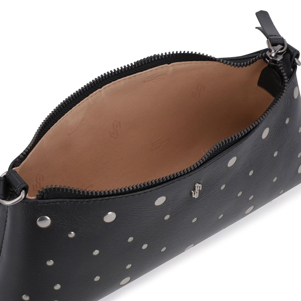 Bolsa Baguete Couro Tachas Preta Preto 4