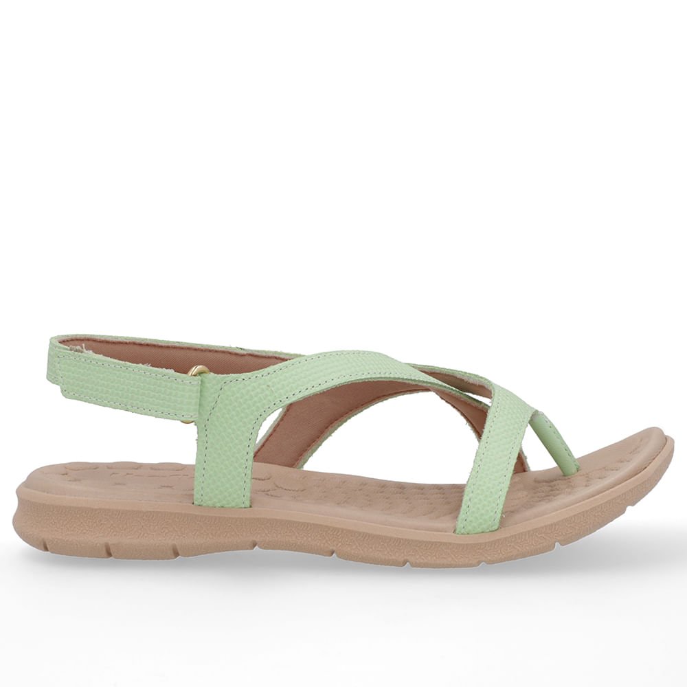 Sandália Couro Verde Mentolado Tiras