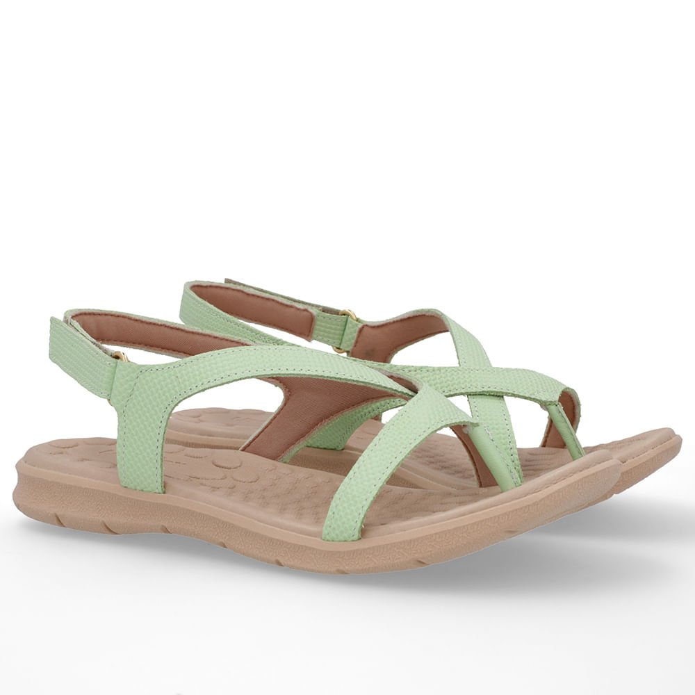 Sandália Couro Verde Mentolado Tiras Verde 2