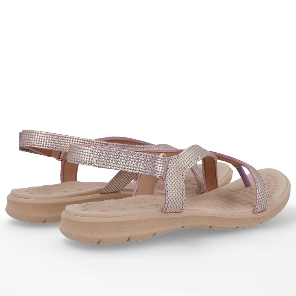 Sandália Couro Roxa Tiras Dourado 3