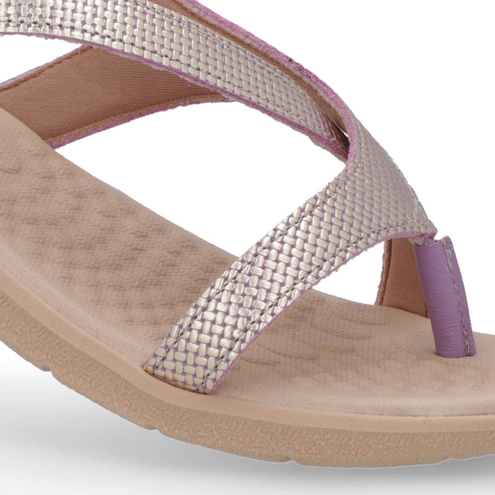 Sandália Couro Roxa Tiras Dourado 4