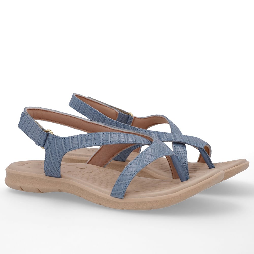 Sandália Couro Azul Tiras Azul 2