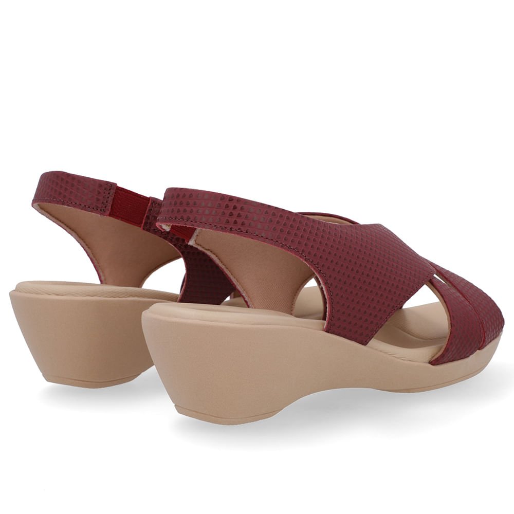 Sandália Couro Vermelha Tiras Salto Anabela Vermelho 3