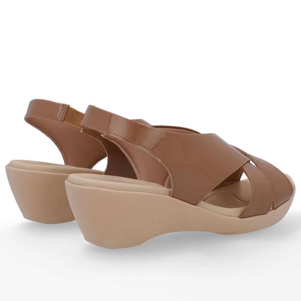 Sandália Couro Marrom Tiras Salto Anabela Marrom 3