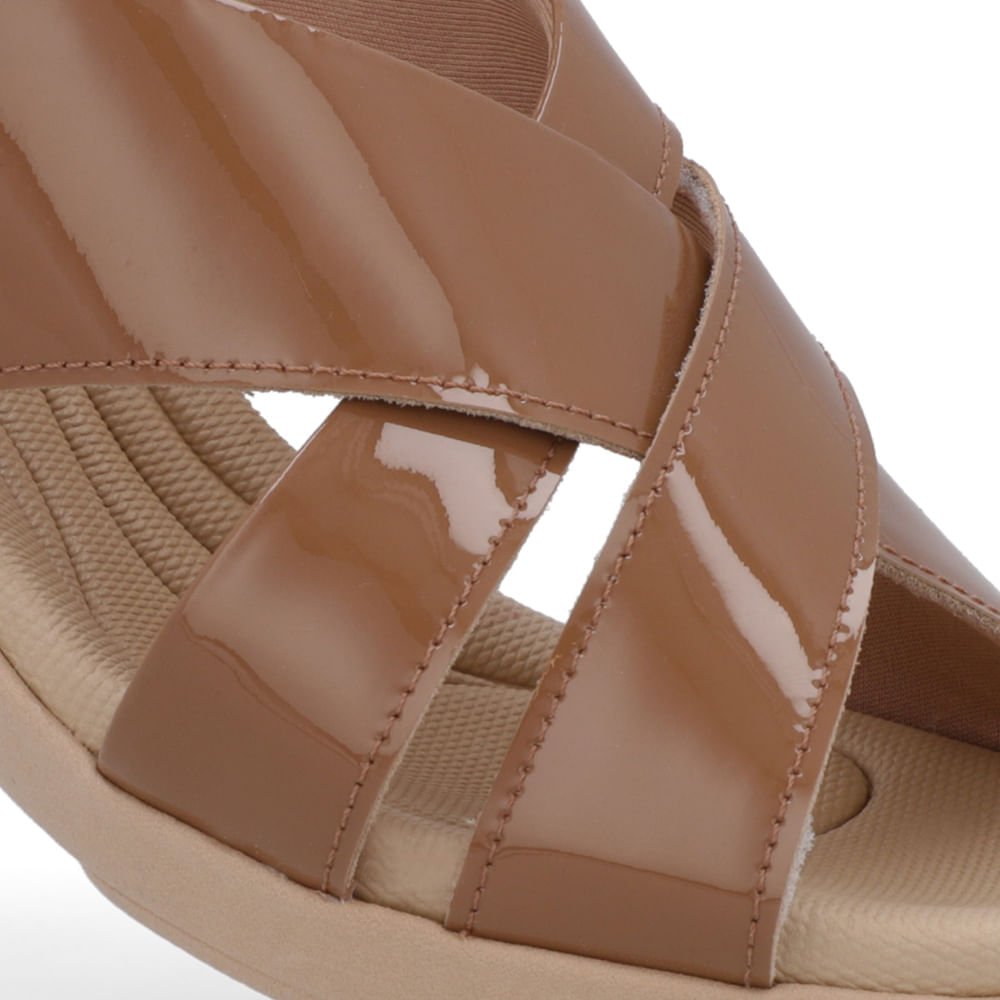 Sandália Couro Marrom Tiras Salto Anabela Marrom 4