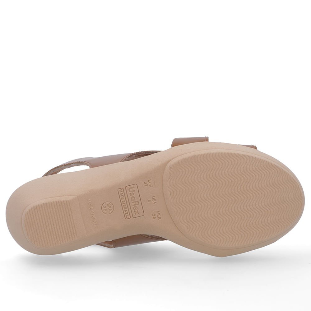 Sandália Couro Marrom Tiras Salto Anabela Marrom 5