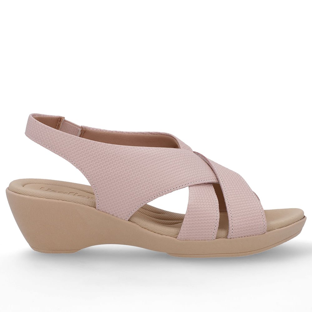 Sandália Couro Rosa Tiras Salto Anabela Rosa 1