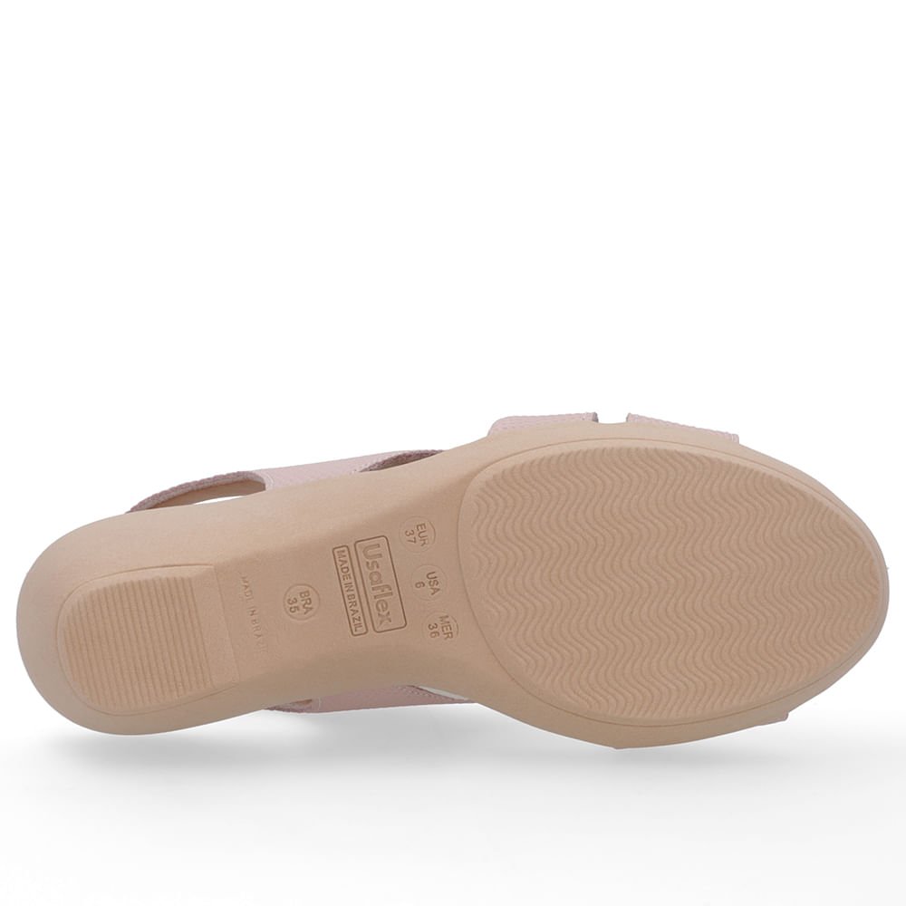 Sandália Couro Rosa Tiras Salto Anabela Rosa 5