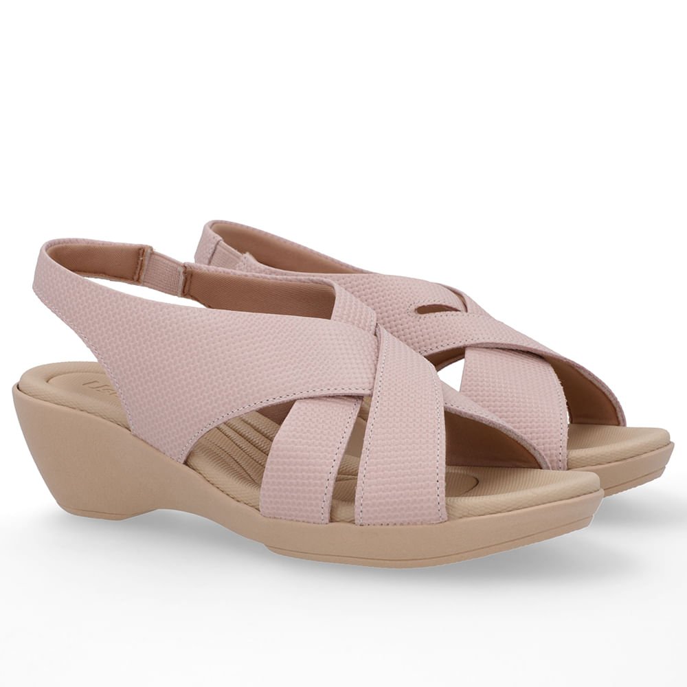 Sandália Couro Rosa Tiras Salto Anabela Rosa 2